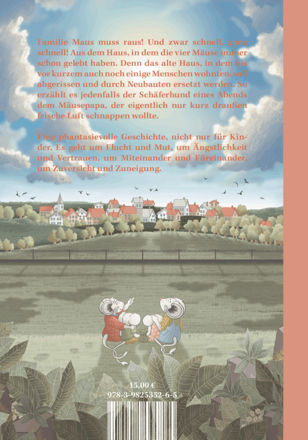 Buchrückseite "Familie Maus muss raus" von Jens Klabunde Hansen
